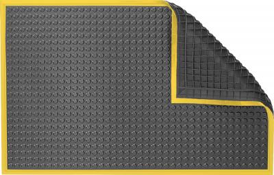 ESD Anti-Fatigue Floor Mat with 2,5 cm Yellow Bevel | Nitrile Smooth Conductive ESD | Black | 50 x 120 cm | Grounding Cord + Snap (15')